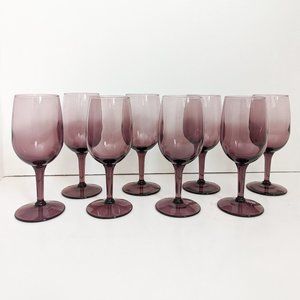 Set of 8 Vintage Amethyst Purple Plum Cordial Wine Stem Glasses 6 oz. MCM Libbey